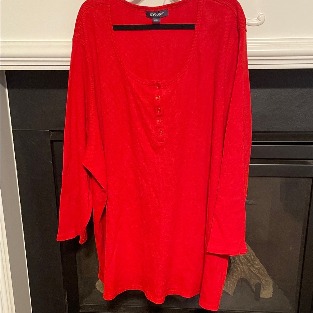Roamans Women's Vibrant waffle Red Long Sleeve Top